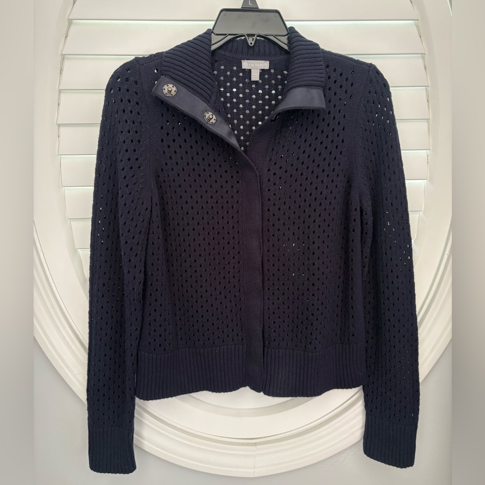 Talbots XS navy blue open knit cardigan